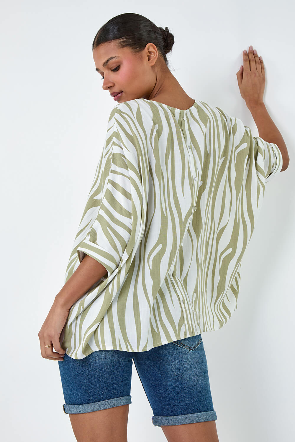Ivory Animal Button Back Batwing Top, Image 1 of 5