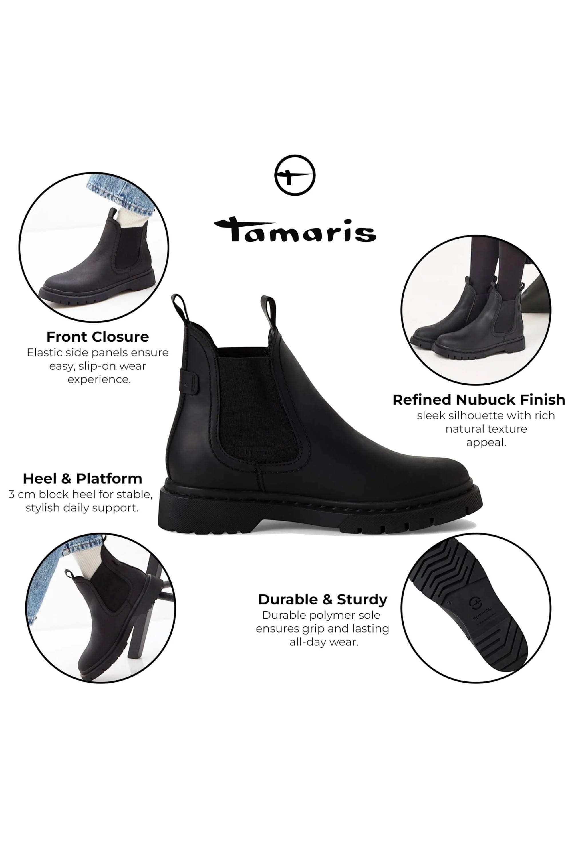 Black Tamaris Black Tamaris Womens Black Chelsea Boots, Image 2 of 7