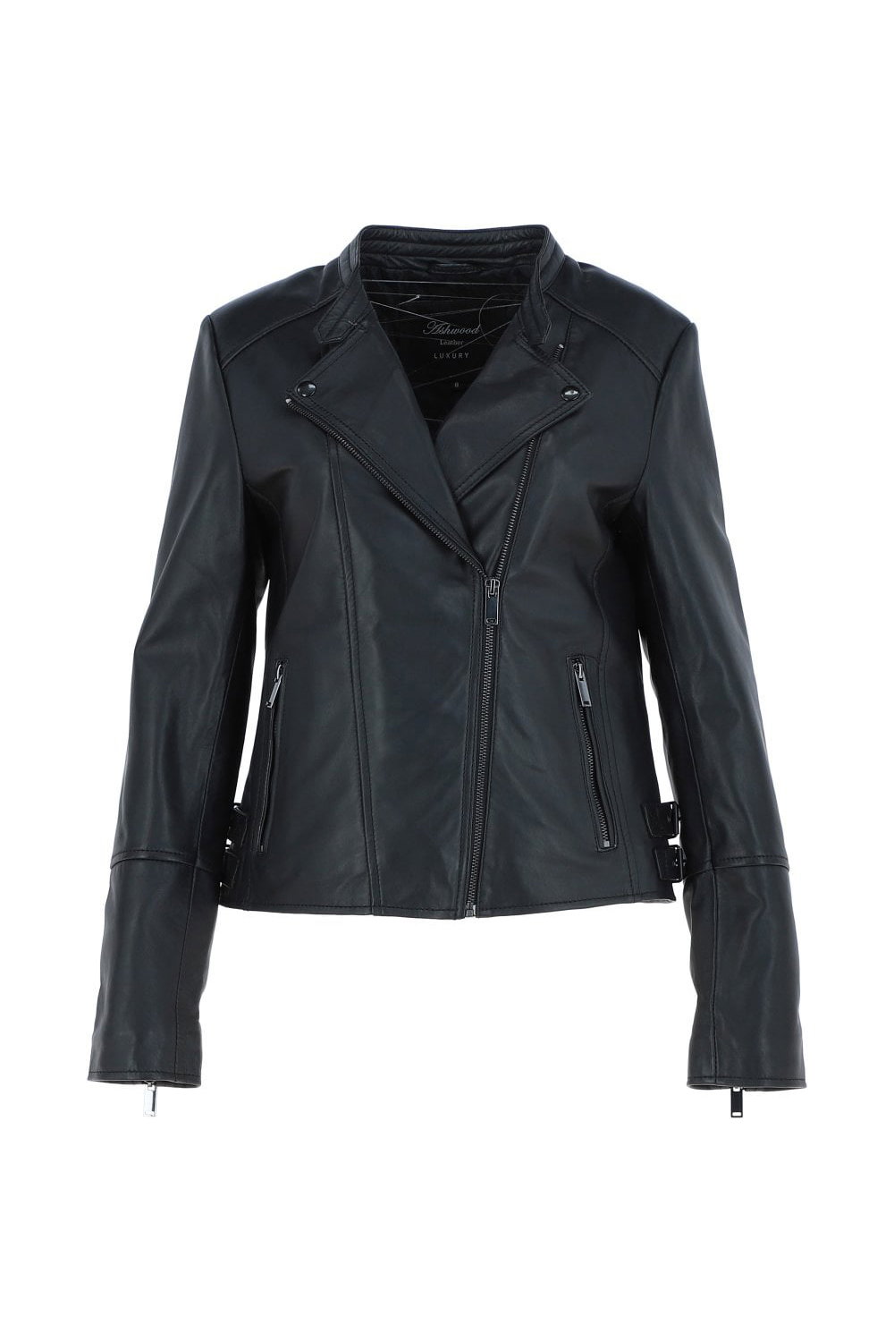 Black 'Giada' Leather Fashion Biker Jacket, Image 2 of 5