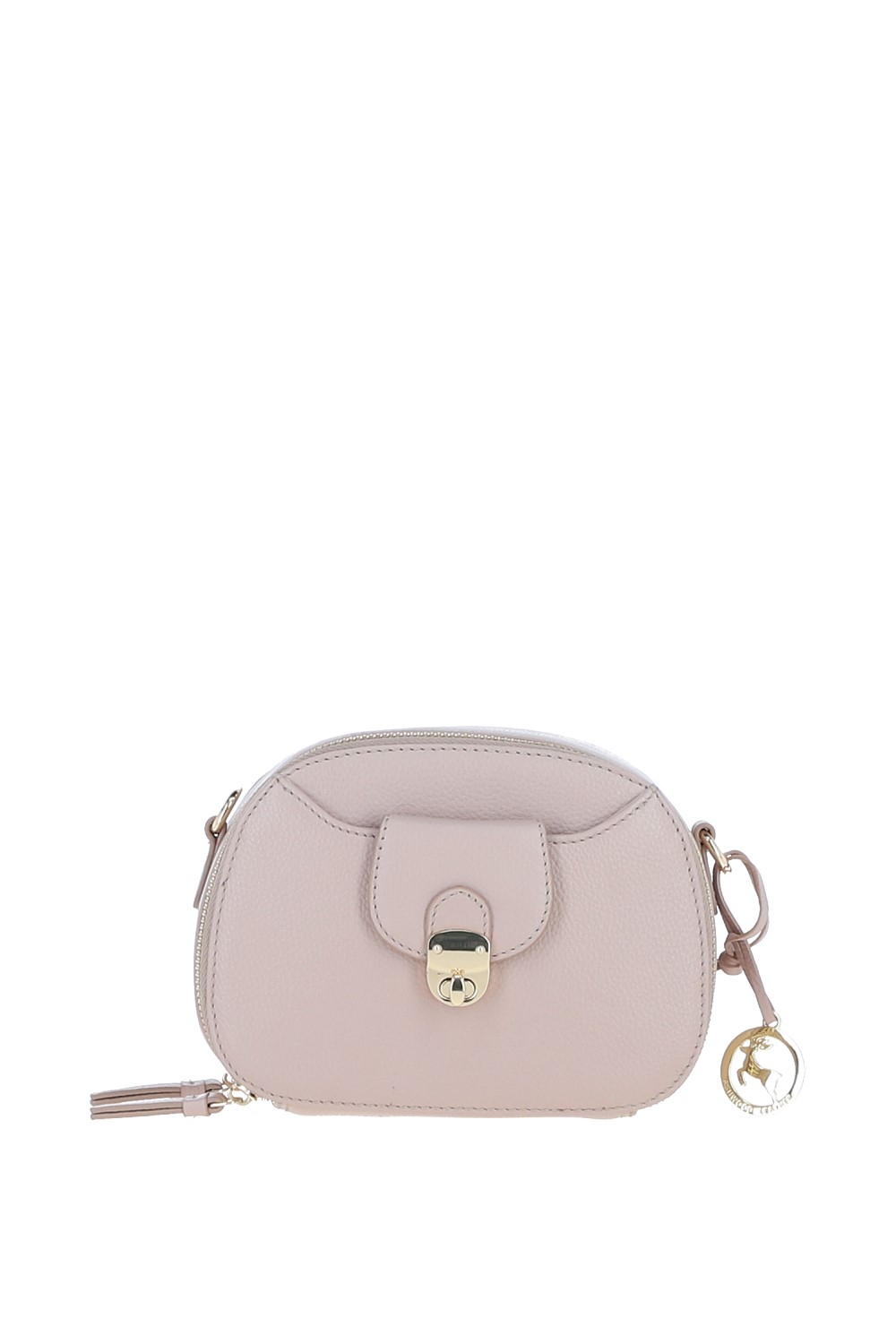 Beige Real Leather Compact Crossbody Bag with Adjustable Strap, Image 1 of 4