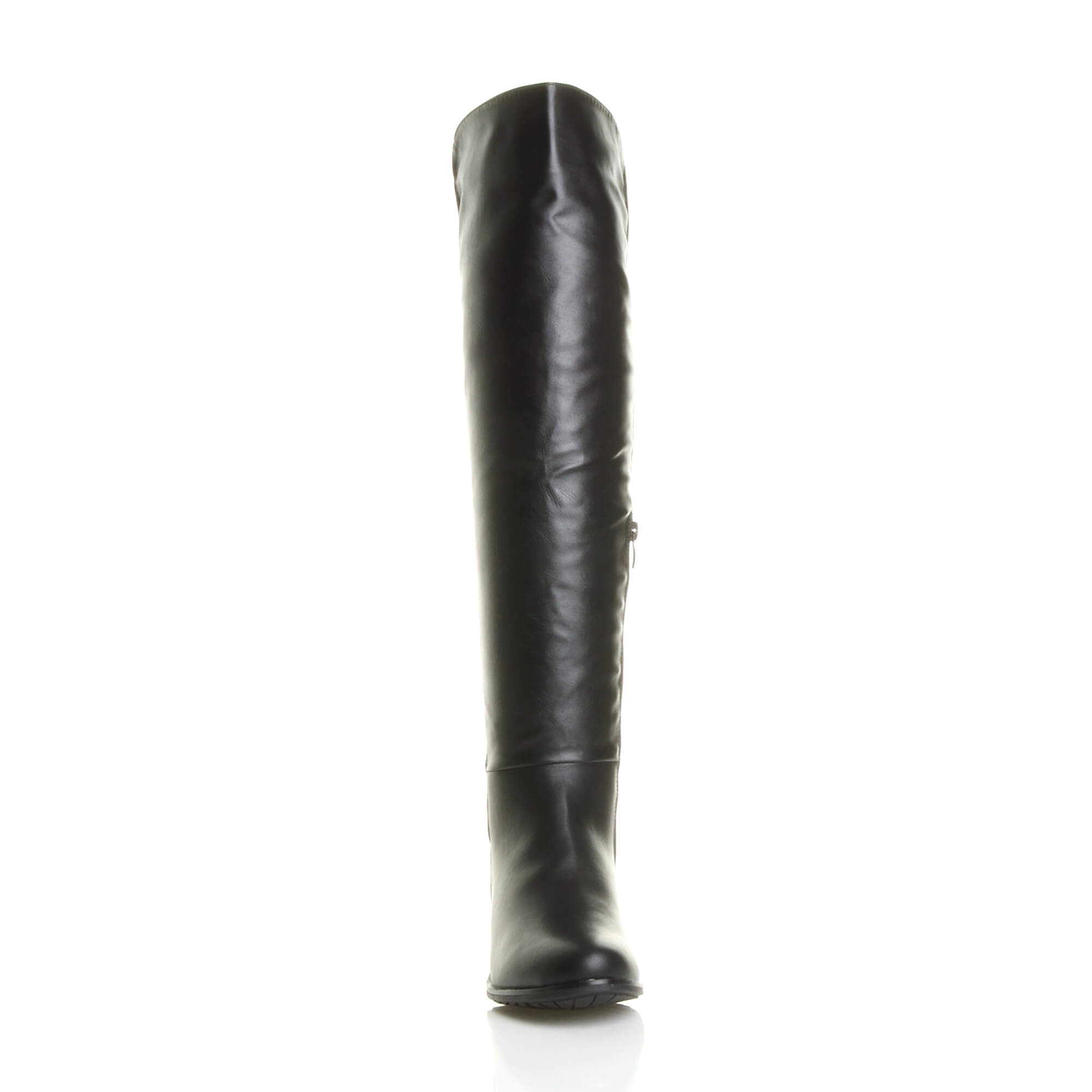 Black Low Heel Elastic Gold Zip Over The Knee Boots, Image 6 of 6