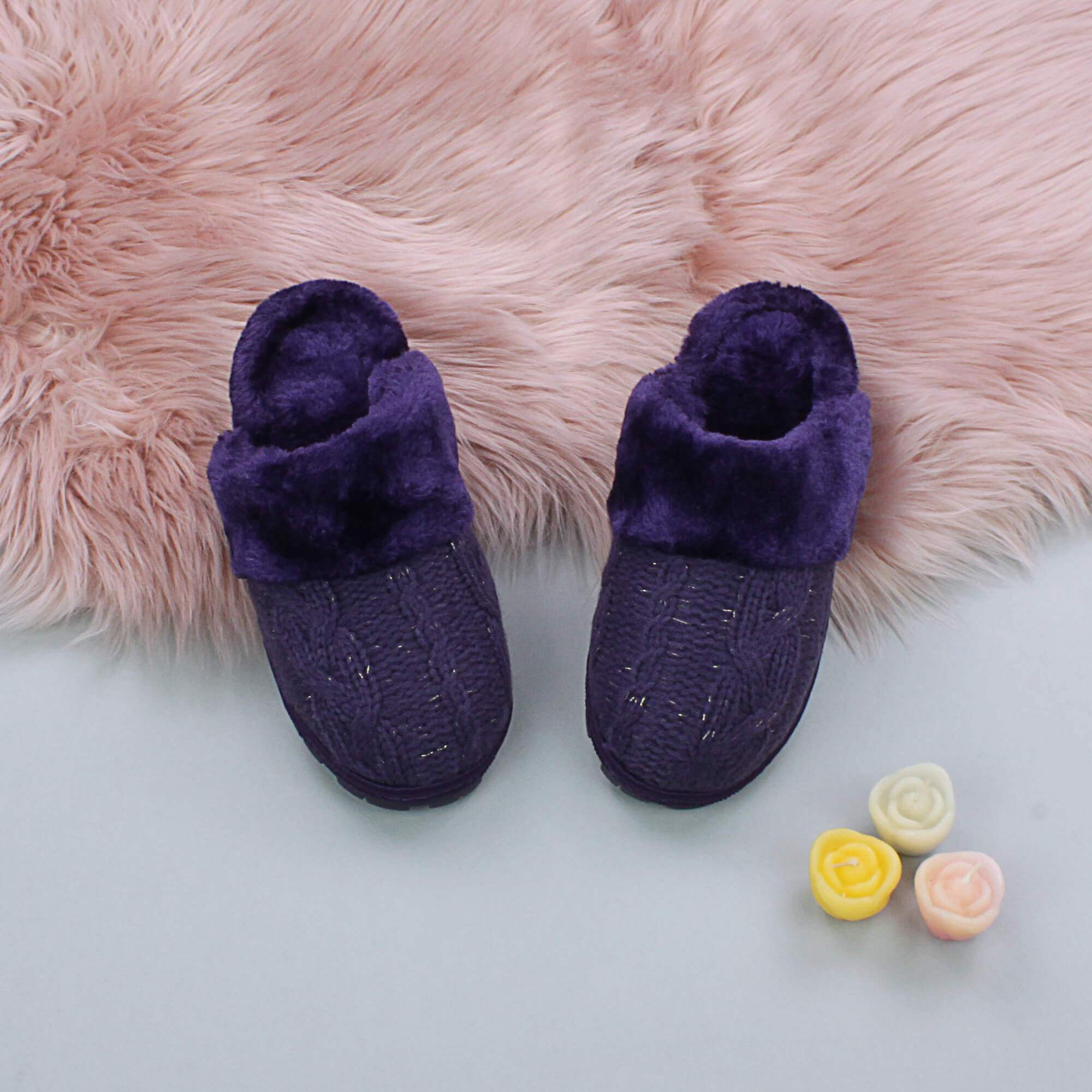 Purple AJVANI Purple Glitter Knitted Mules Slippers, Image 3 of 5