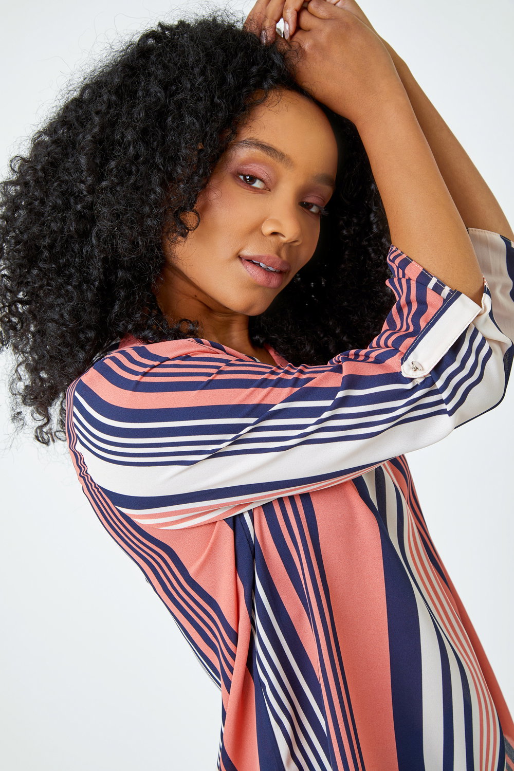 Coral Petite Pleat Front Stripe Top, Image 4 of 5