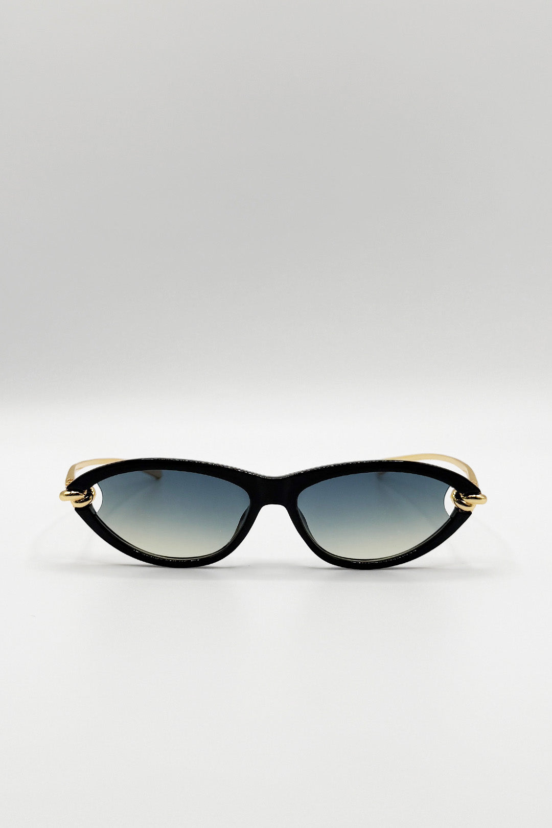 Black Bold Oval Angular Sunglasses in Black, Image 2 of 5
