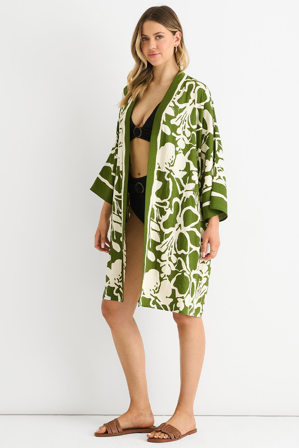 Green Green Summer Border Printed Beach Kimono, Image 4 of 4