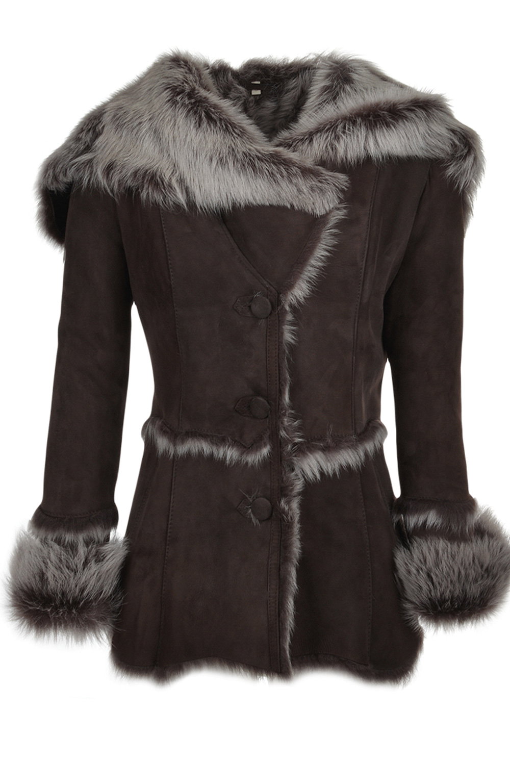 Brown 'Muna' Toscana Long Haired Shearling Jacket With Large Hood, Image 1 of 6