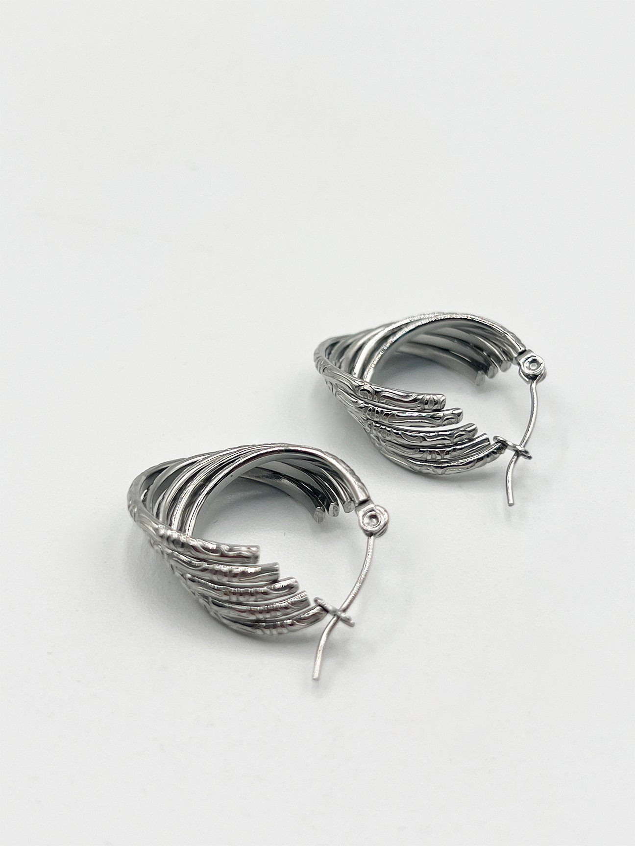 Silver Ribbed Hoops, Image 5 of 5