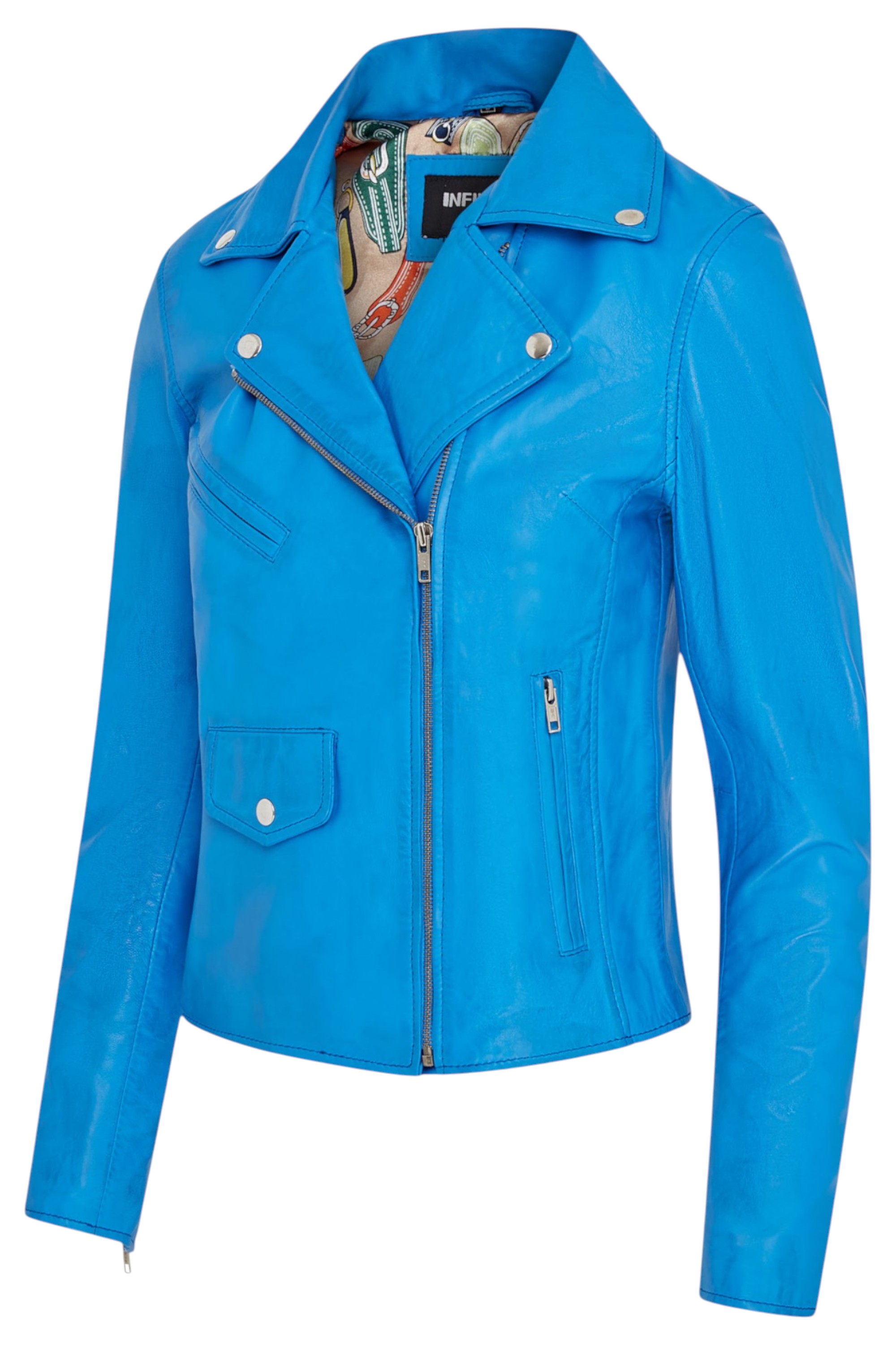 Blue Infinity Leather Blue Brando Biker Leather Jacket-Broome, Image 2 of 7