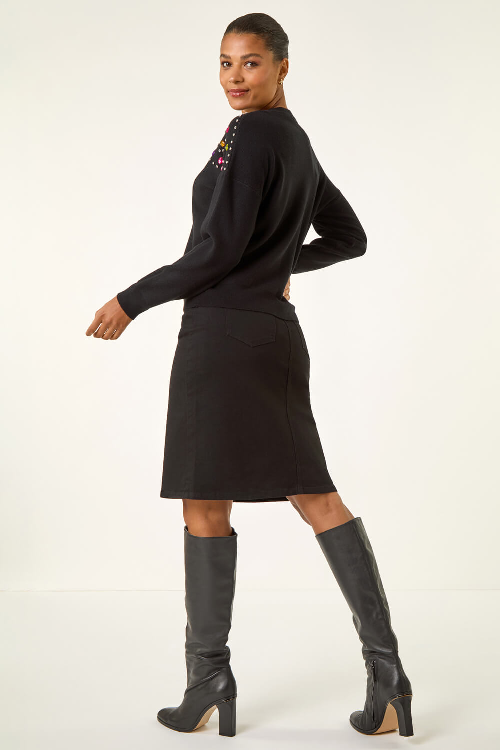 Black Sparkly Shoulder Knit Jumper, Image 5 of 6