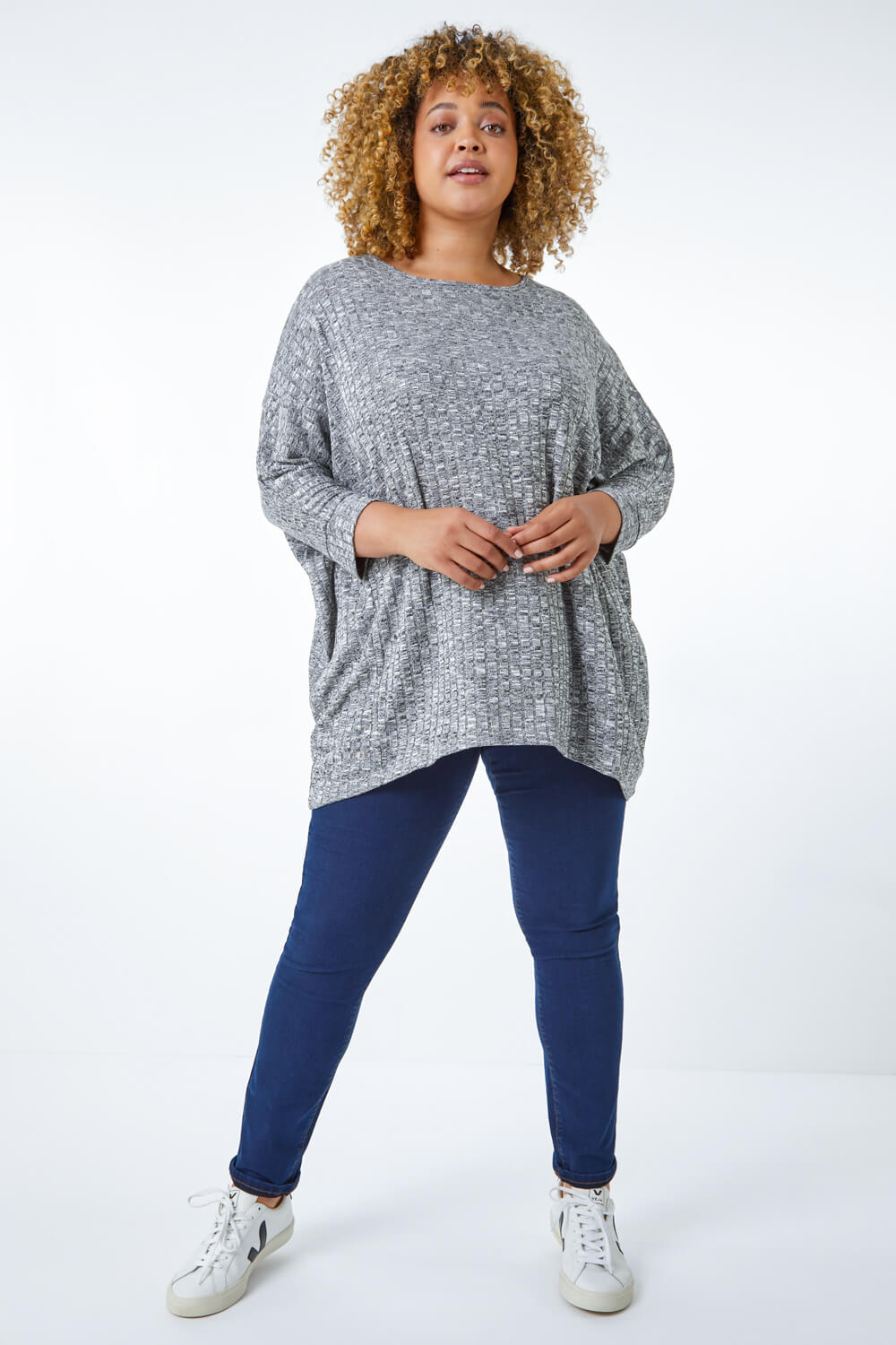 Grey Curve Ribbed Stretch Jersey Top, Image 3 of 5