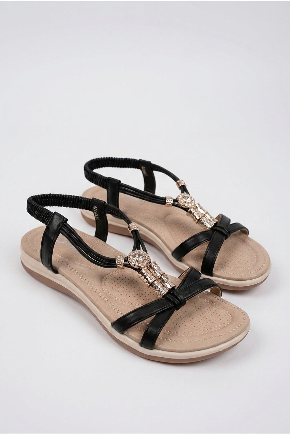 Black Saoirse Embellished Strappy Flat Sandals, Image 2 of 5