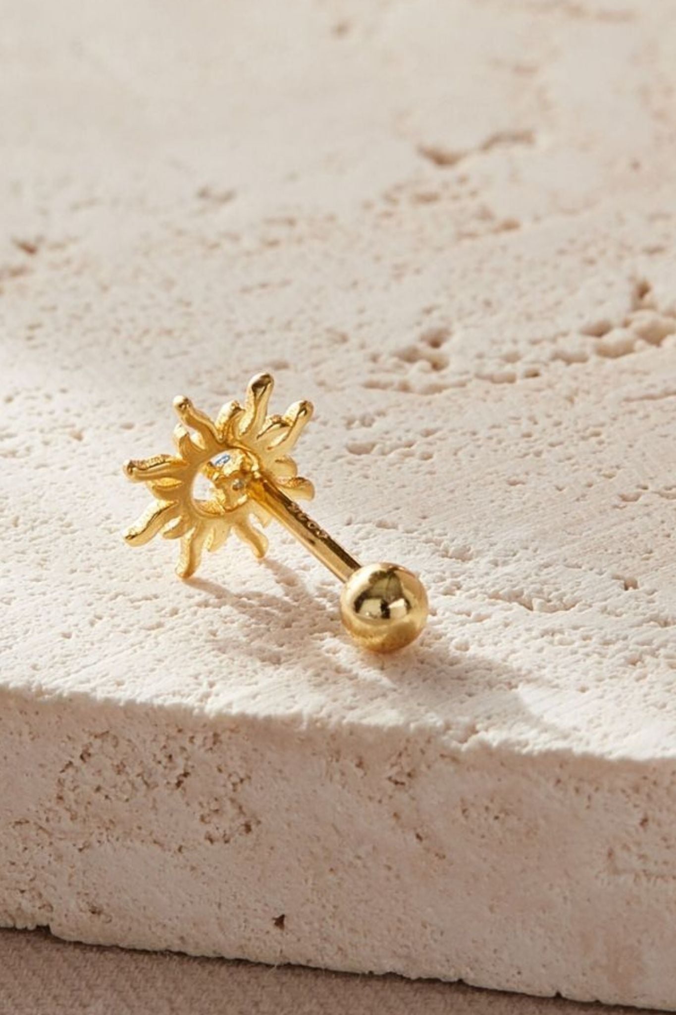 Gold Sun Cartilage Studs Sterling Silver 20G, Image 3 of 3