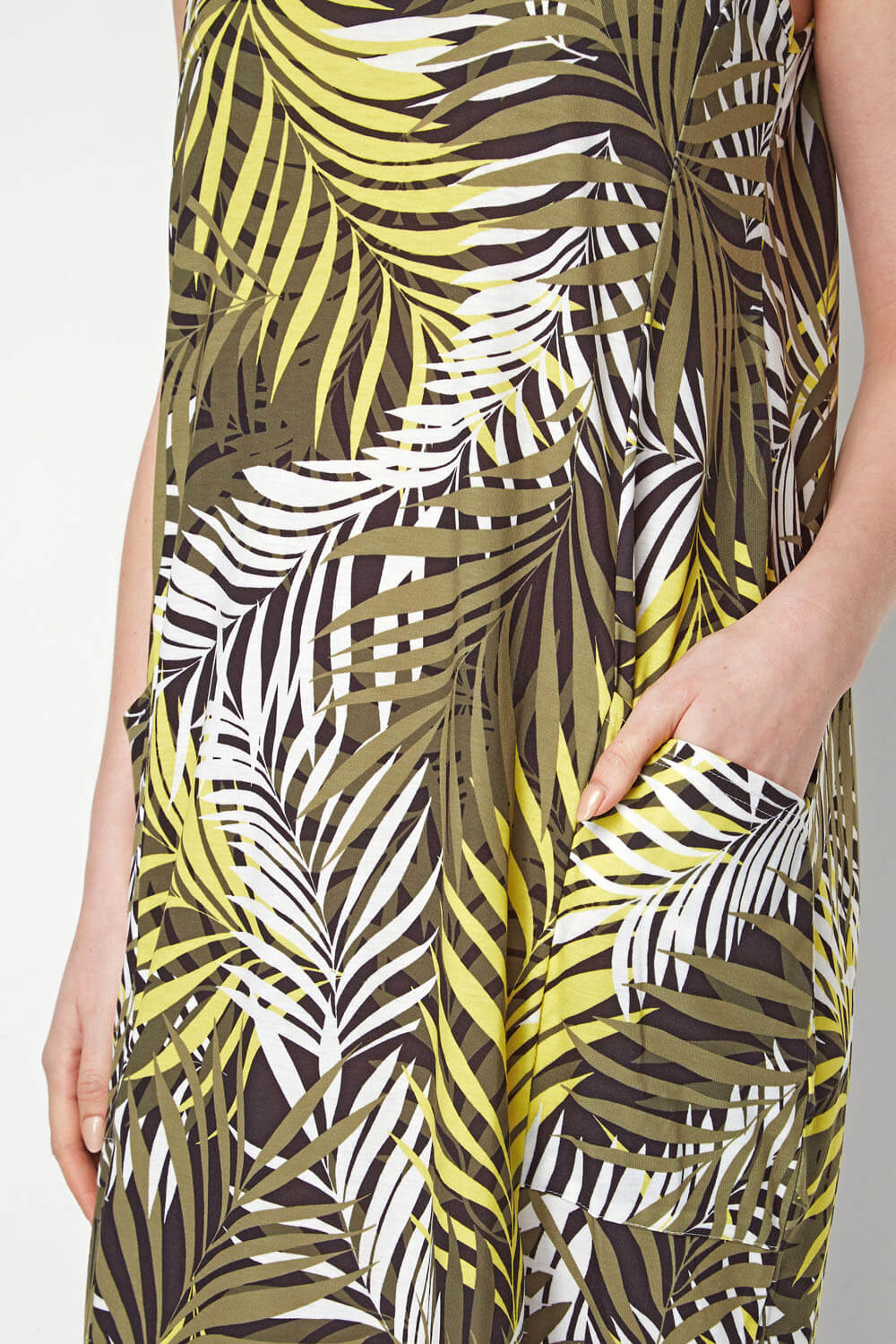 Green Palm Print Slouch Pocket Dress, Image 5 of 5