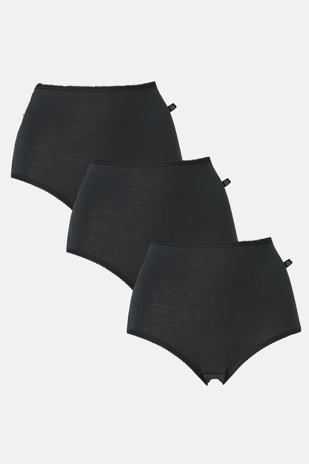 Black Pack Of Three "Black" Cotton Full Briefs