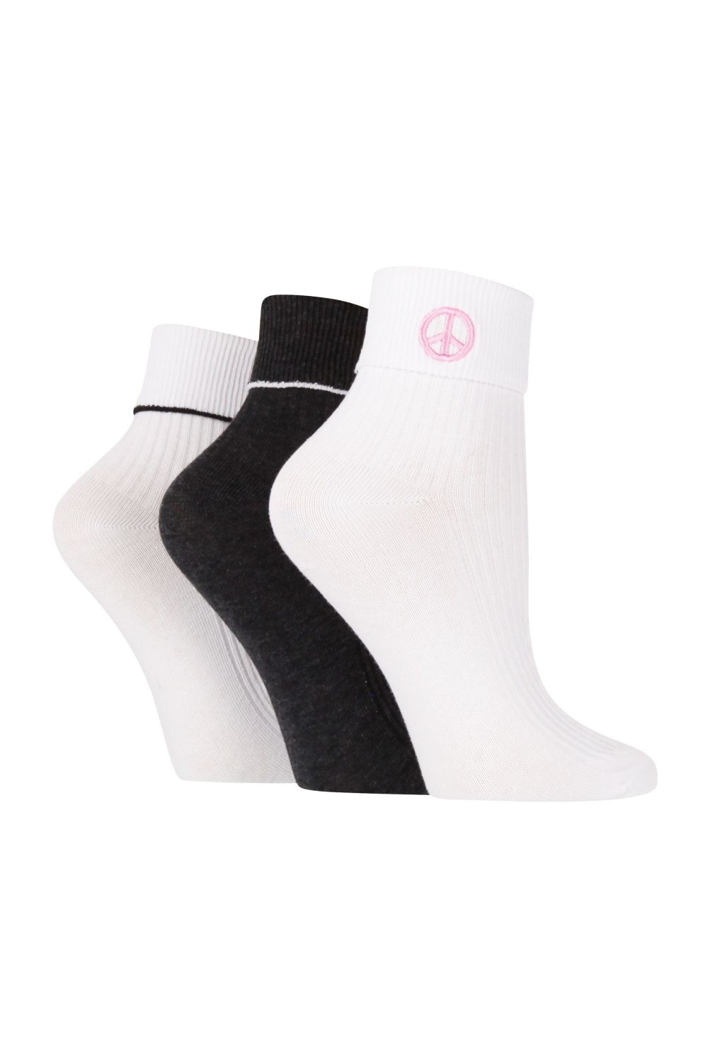 Black 3 Pack Fashion Turnover Top Rib Lounge Socks, Image 1 of 3