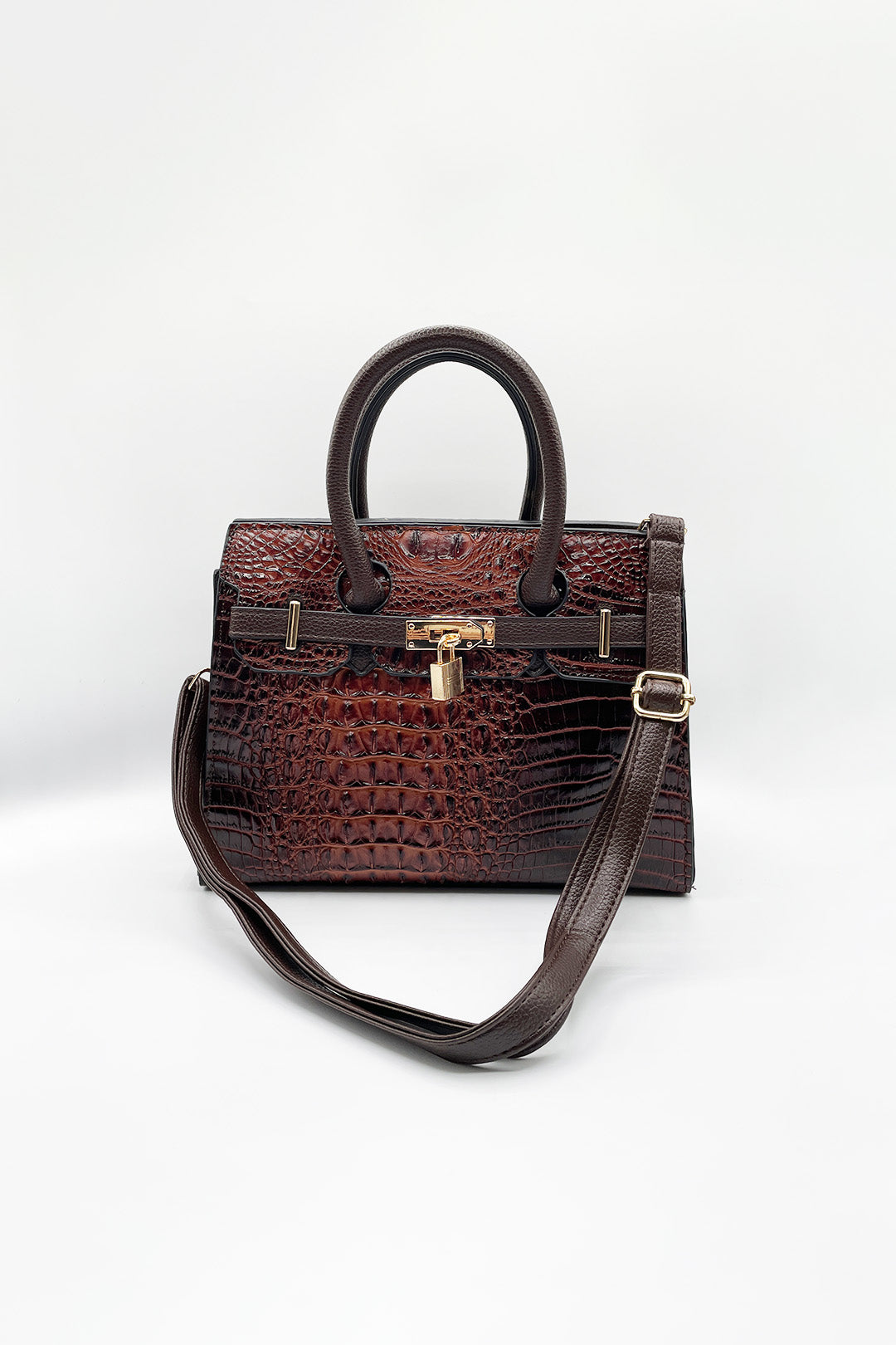 Dark Brown Croc-Print Handbag, Image 2 of 5
