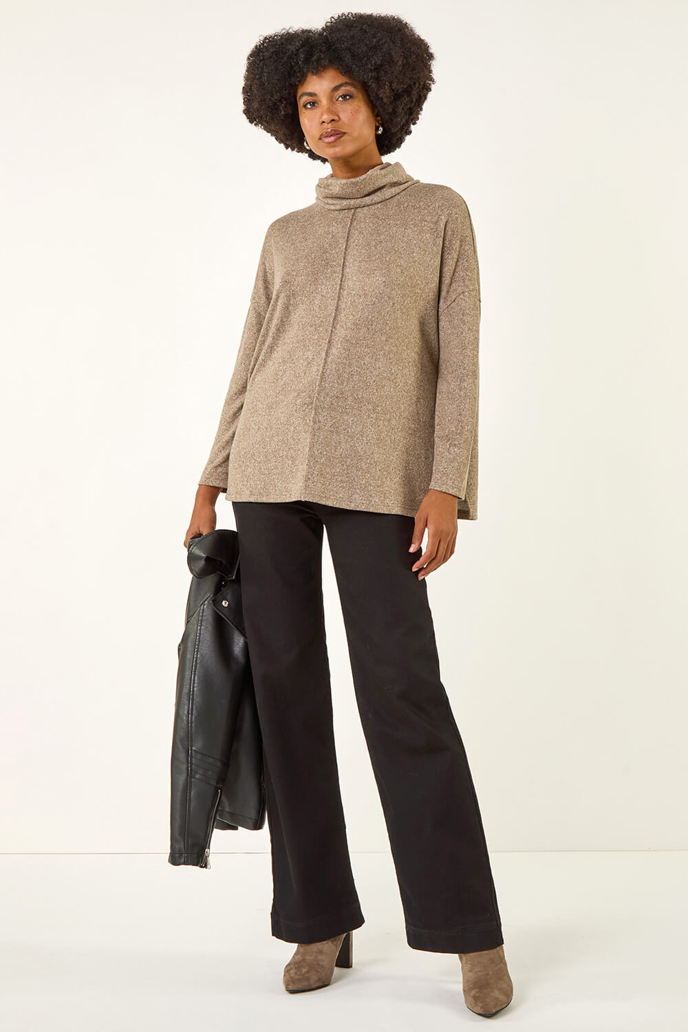 Beige Cowl Neck Snit Top, Image 3 of 5
