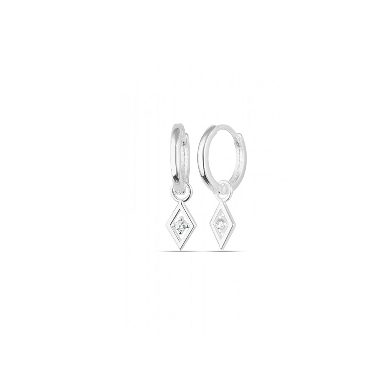 Silver Sterling Silver Rhombus Pave Spike Drop Earring, Image 1 of 2
