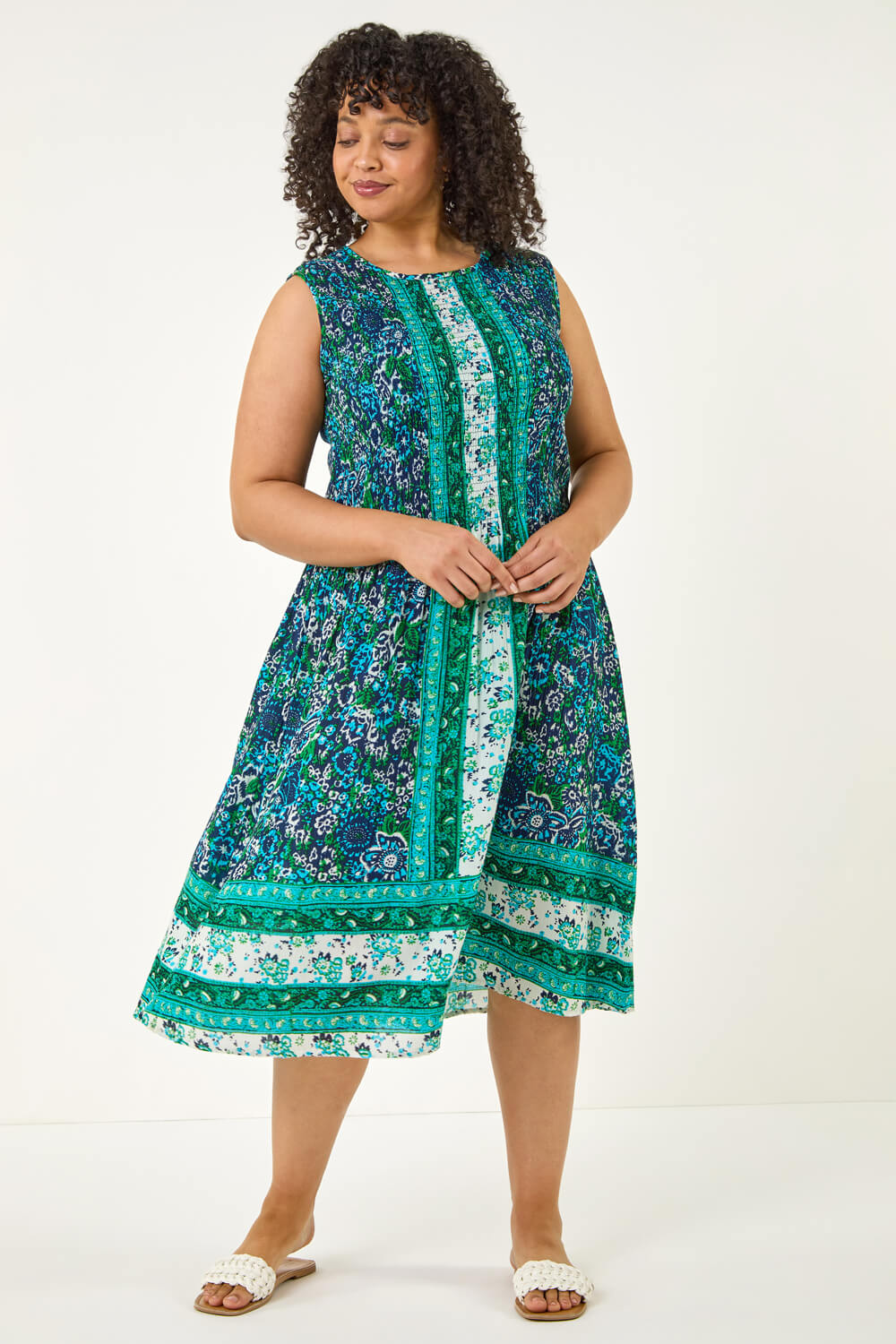 Roman Curve Women's Blue Paisley Print Midi Dress Size 26-28