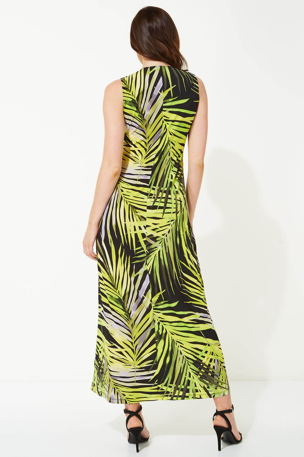 Lime Palm Print Twist Front Maxi Dress, Image 3 of 4