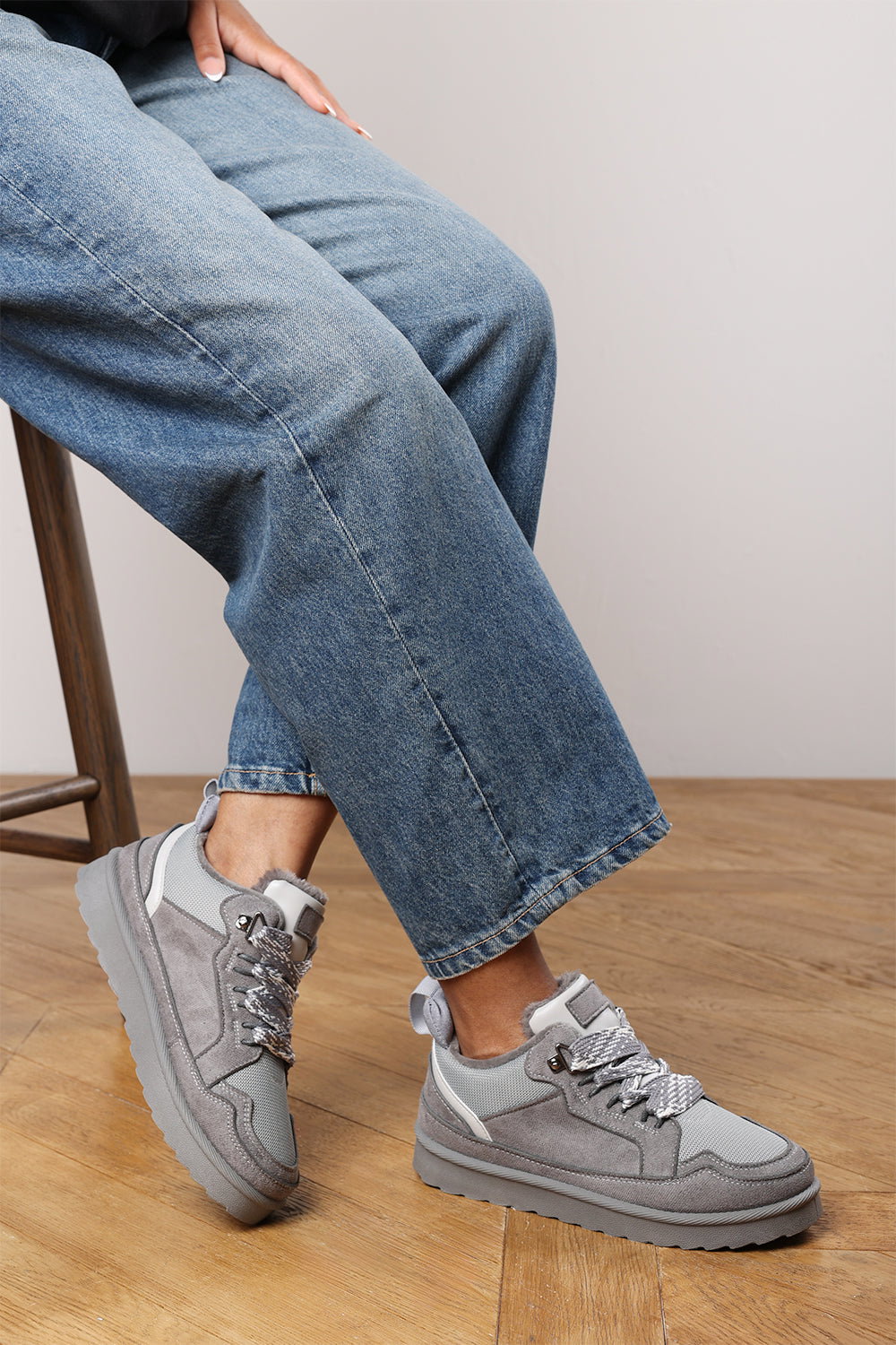 Light Grey 'Darcy' Lace-Up Trainers with Chunky Sole, Image 1 of 7