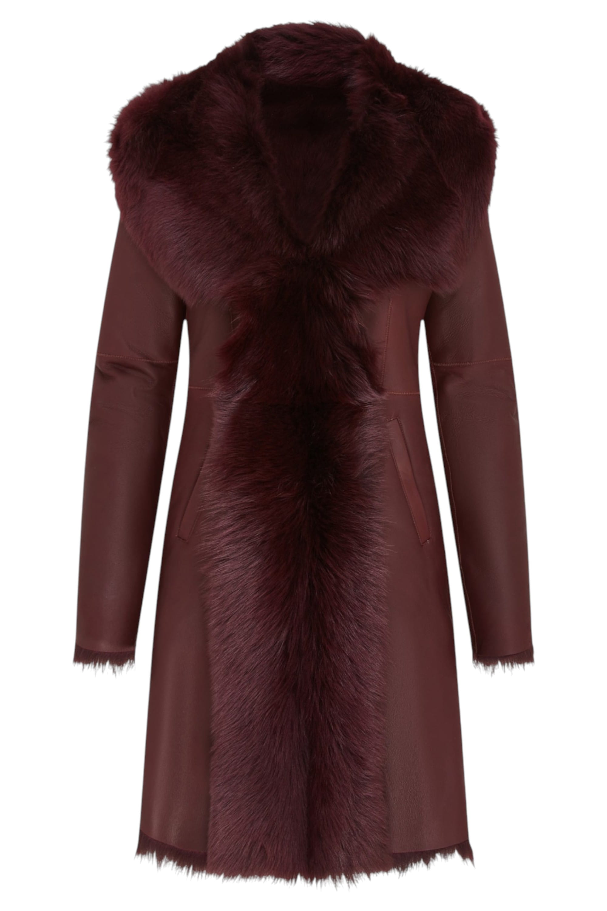 Burgundy Toscana Sheeps Leather Hood Trench Coat, Image 1 of 7
