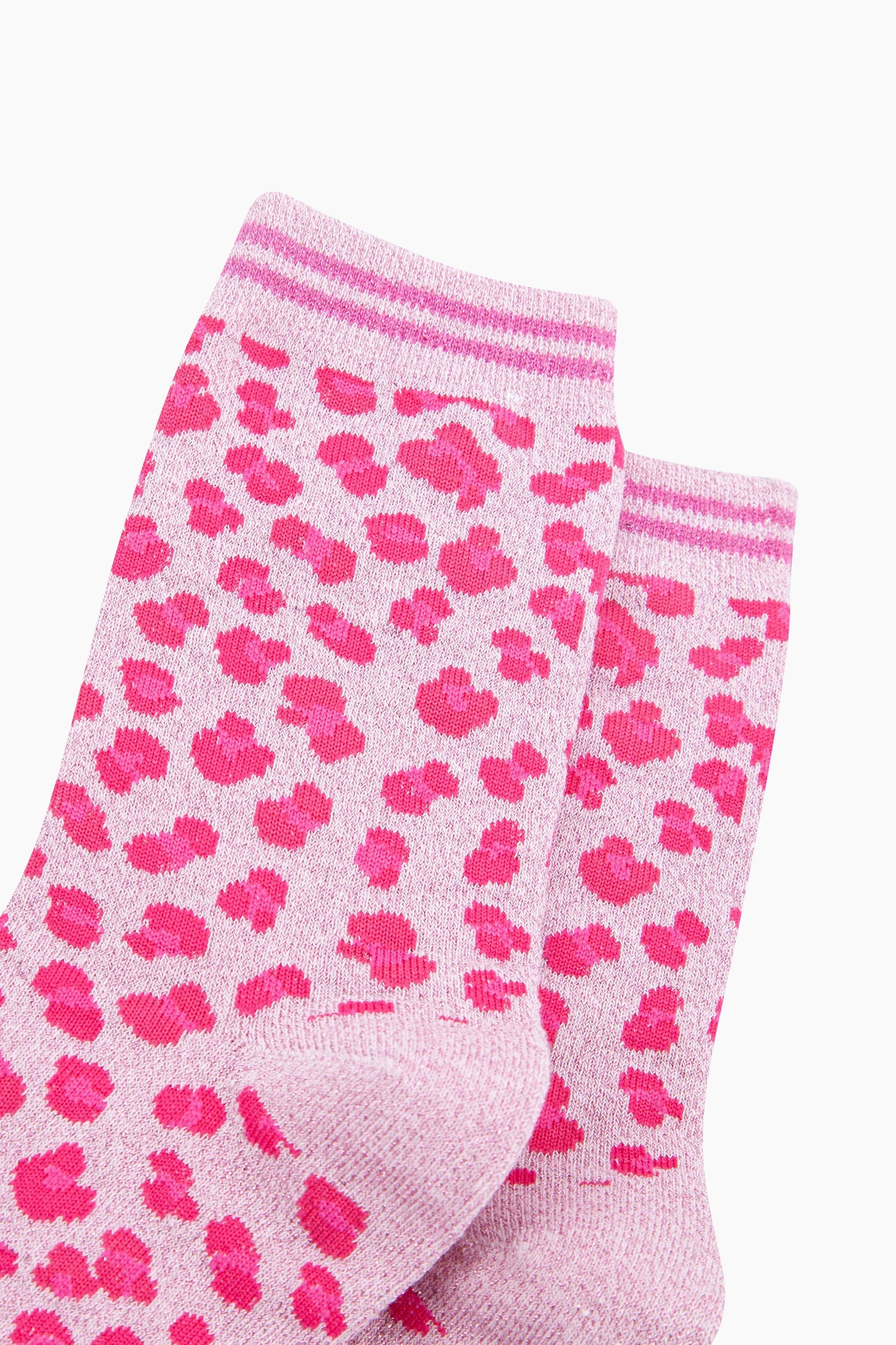Light Pink Sock Talk Light Pink Leopard Combed Cotton Glitter Socks, Image 2 of 4