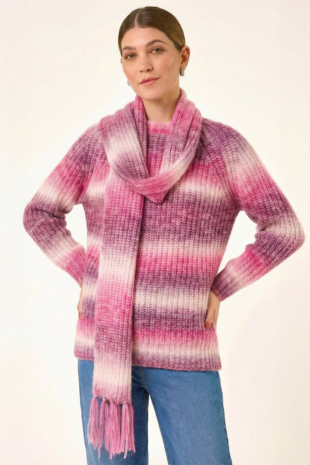 PINK Ombre Knit Scarf & Jumper, Image 5 of 8