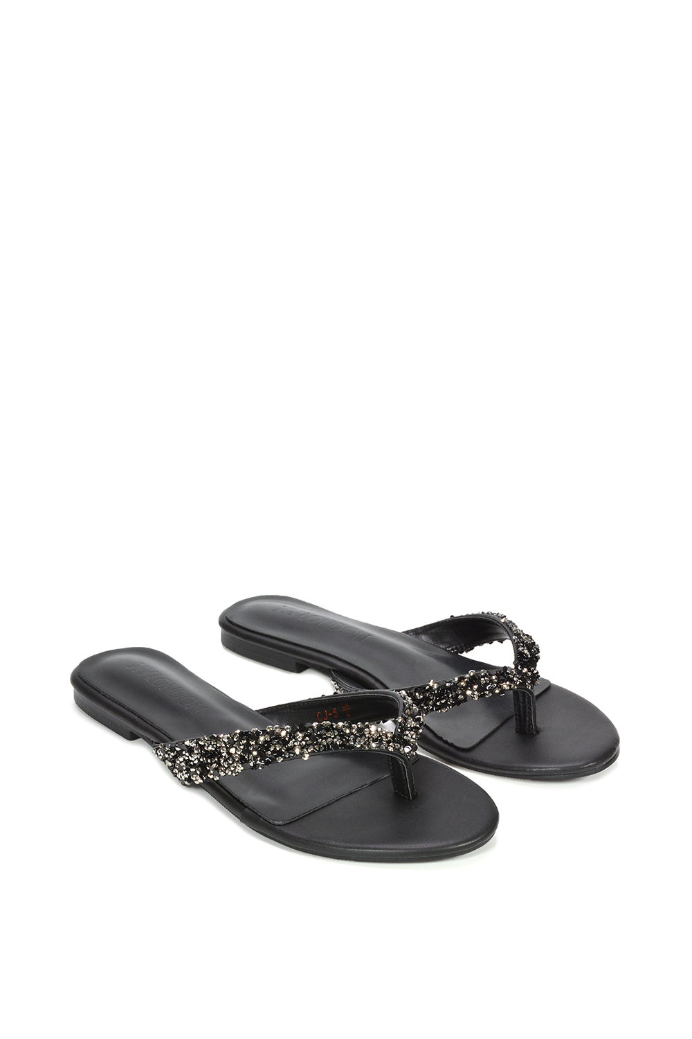 Black 'Veda' Flat Flip Flop Sandals With Jewel Details, Image 5 of 7
