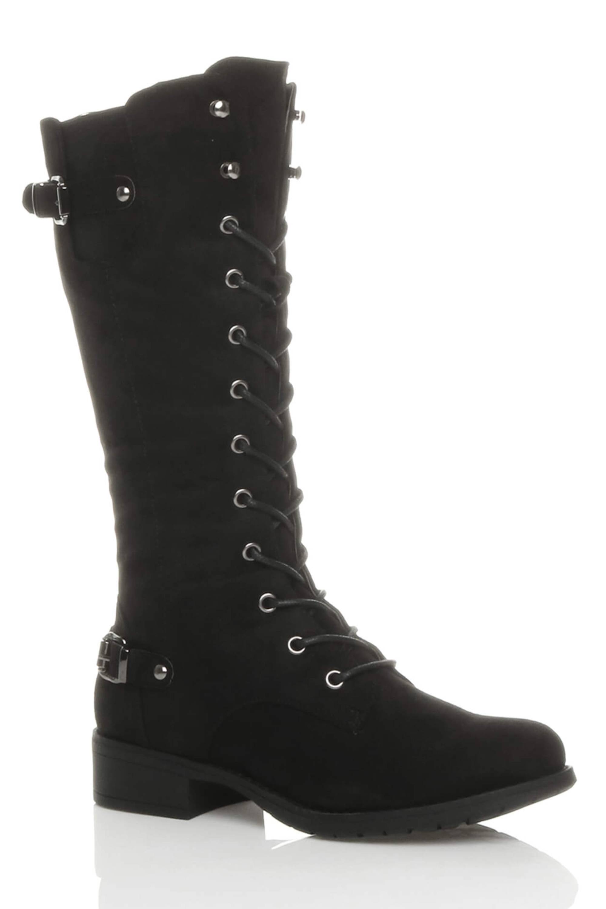 Black Lace Up Calf Military Calf Boots, Image 1 of 6