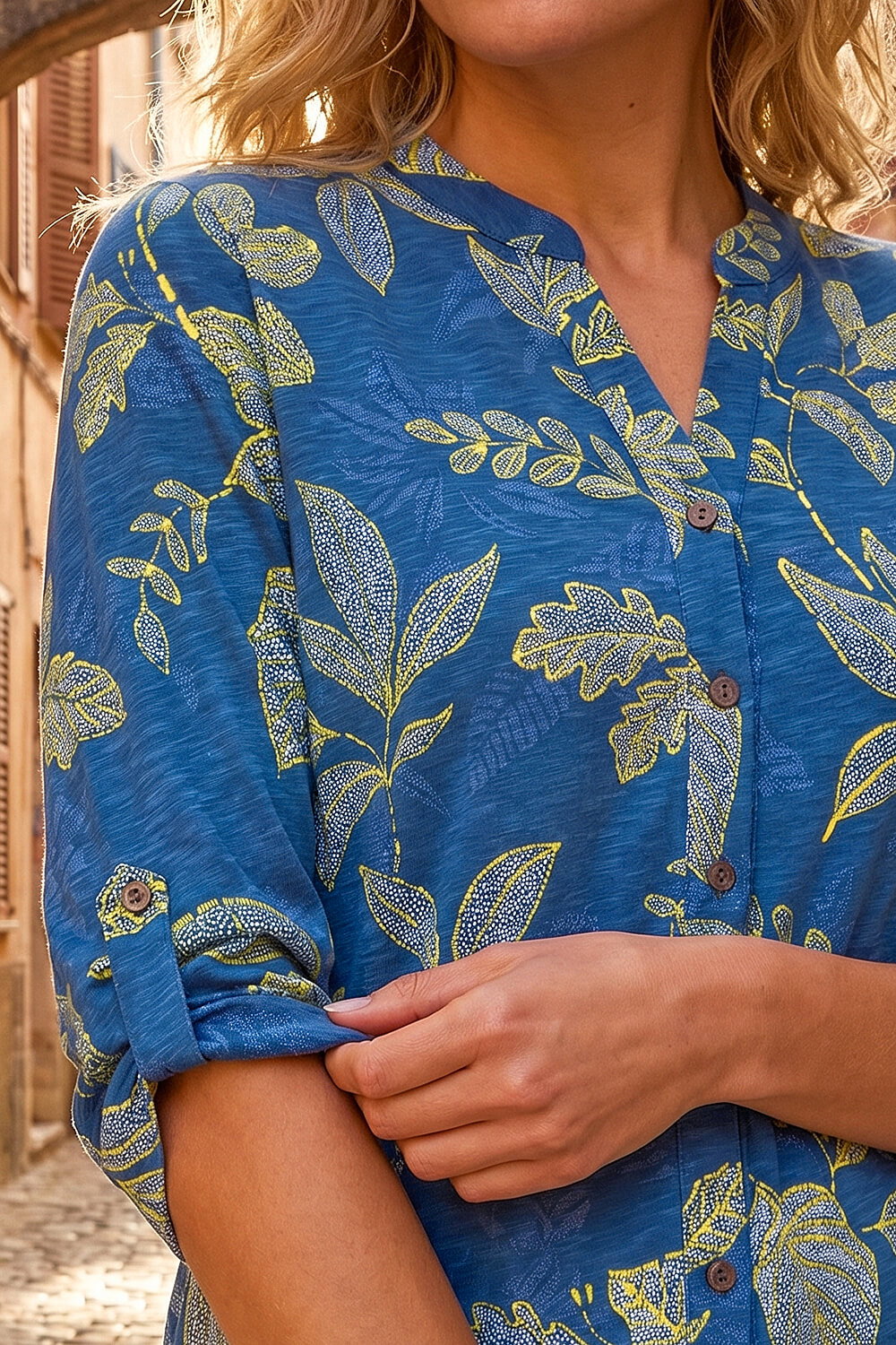 Denim Leaf Print Cotton Blouse, Image 5 of 4