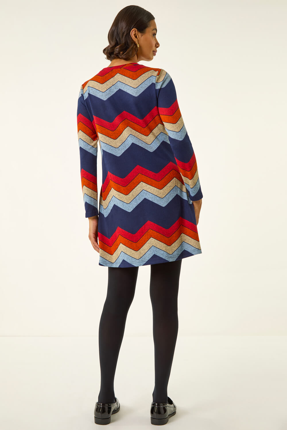Orange Zig Zag Side Button Dress, Image 4 of 5