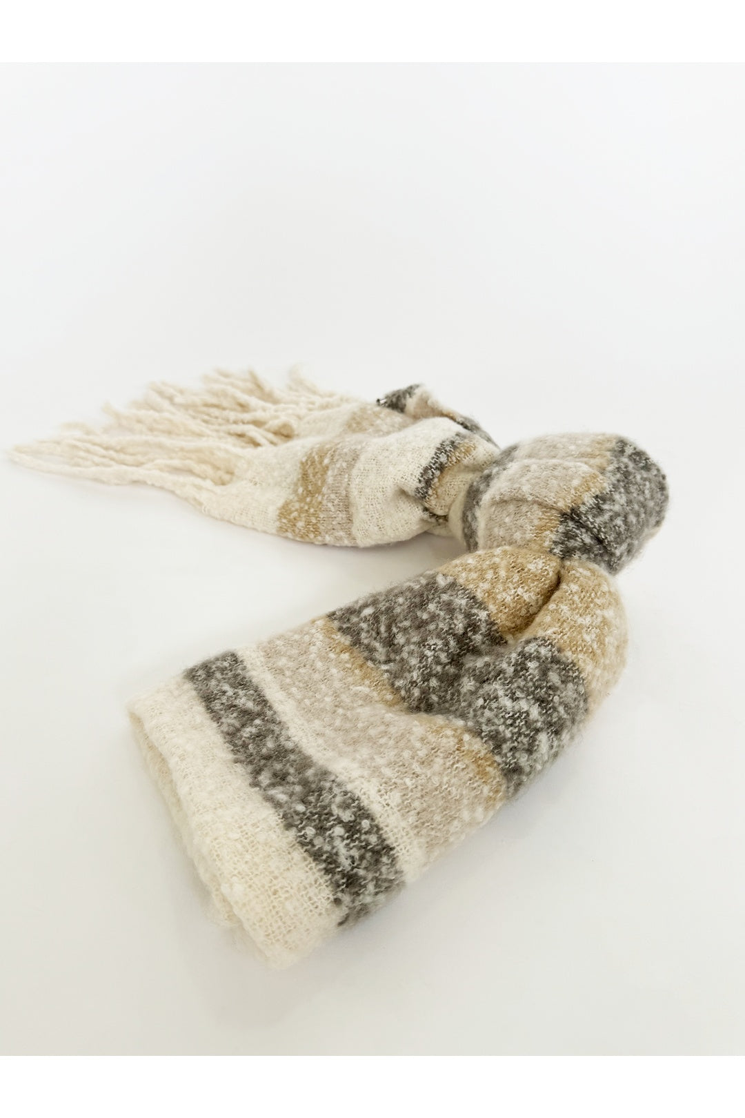 Cream Chunky Striped Scarf, Image 4 of 5