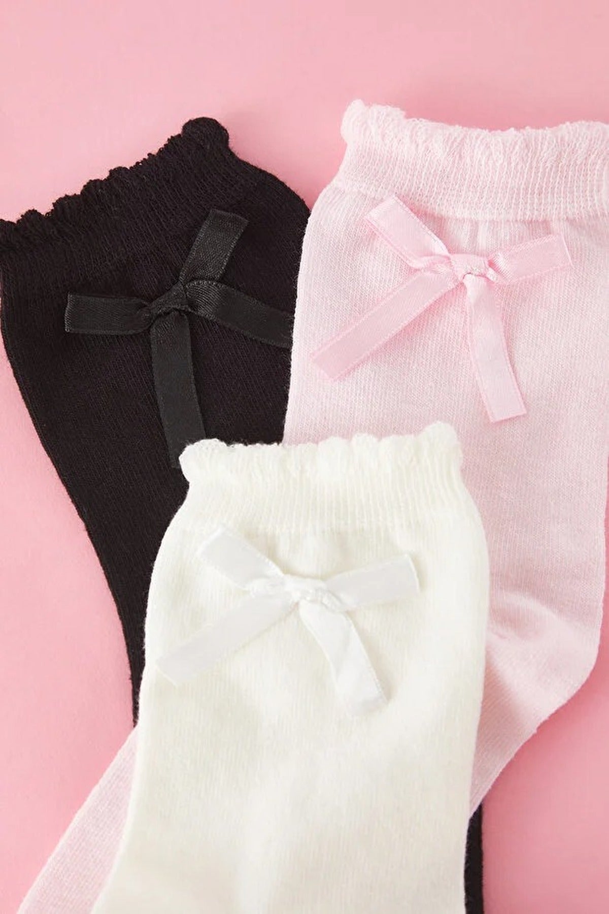 Multi 3-Pack Cotton Bow Detail Knit Socks, Image 2 of 2