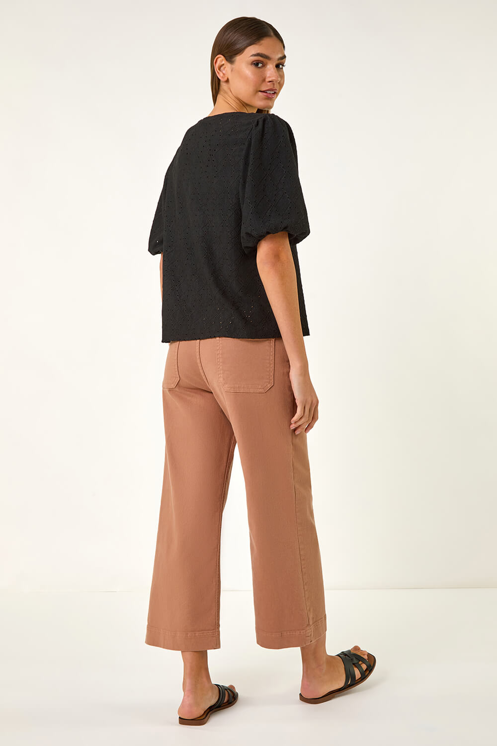 Black Broderie Puff Sleeve Top, Image 4 of 5