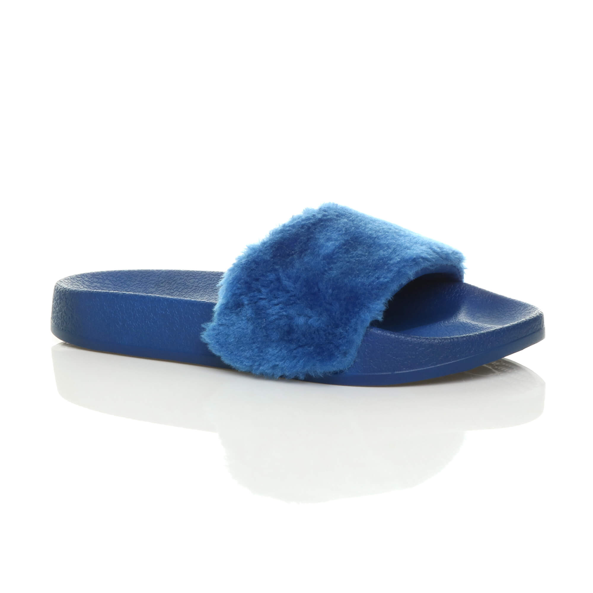 Black Faux Fur Flip Flop Sandals Slides