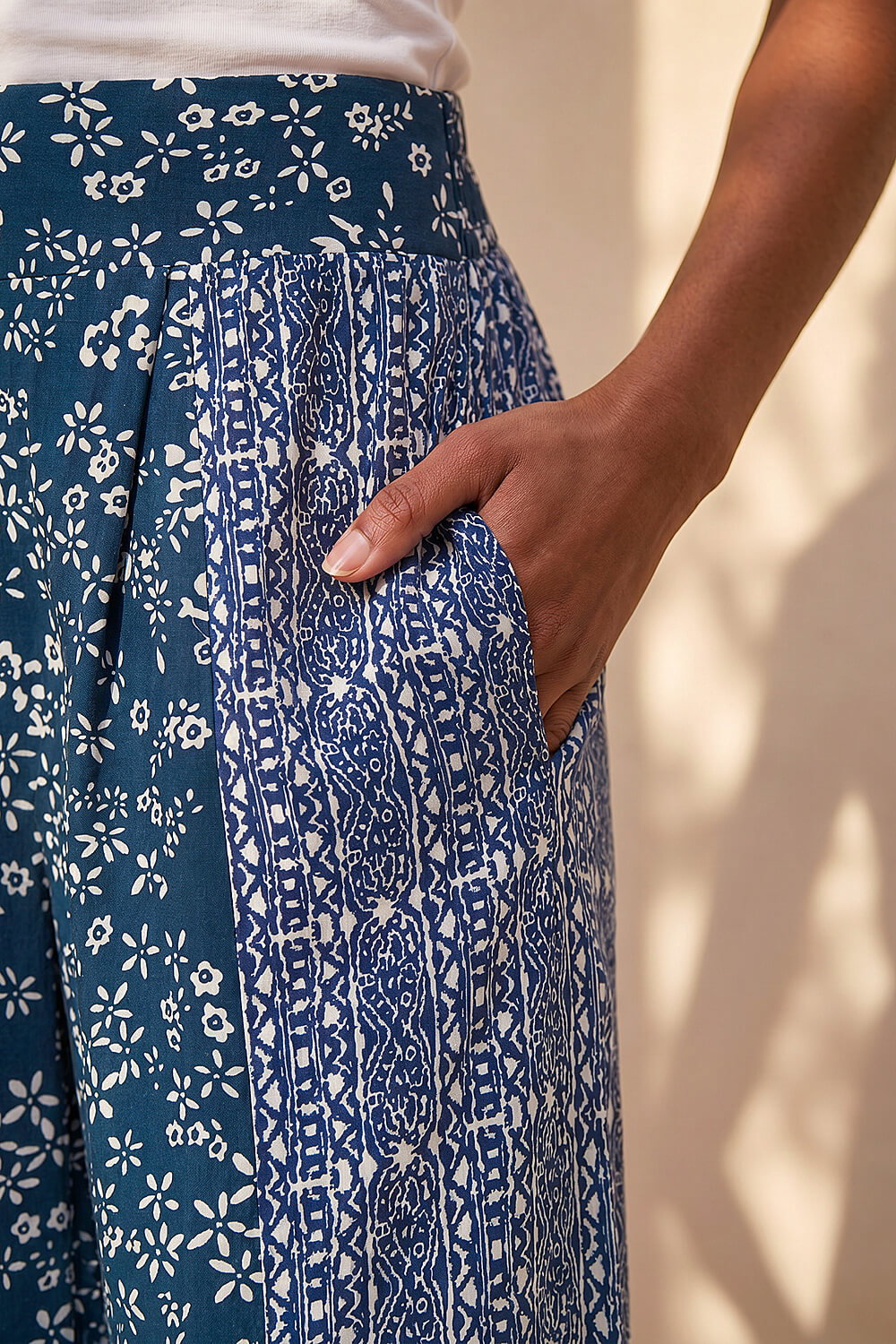 Navy Floral Print Wide Leg Culottes, Image 5 of 4
