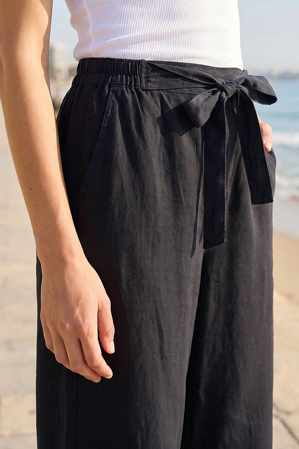 Black Tie Waist Detail Culottes, Image 5 of 4