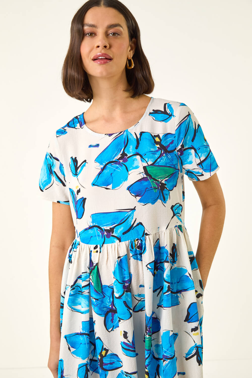 Blue Floral Smock Midi Dress, Image 5 of 5