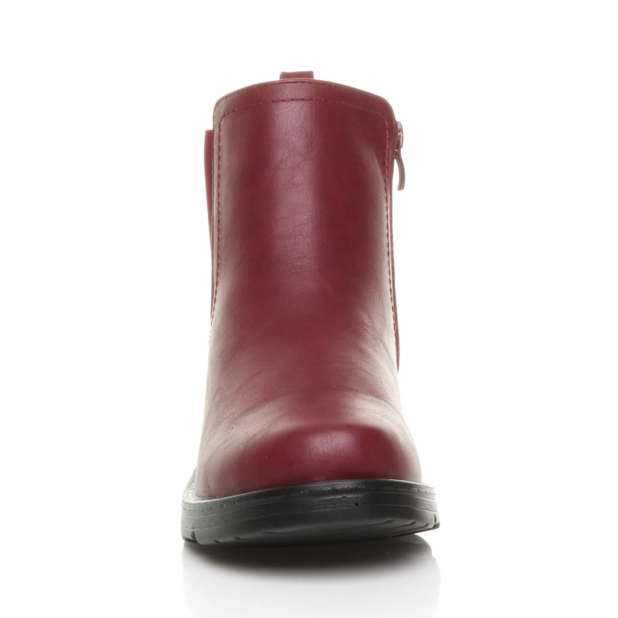 Burgundy AJVANI Burgundy Low Wedge Comfort Ankle Chelsea Boots, Image 6 of 6