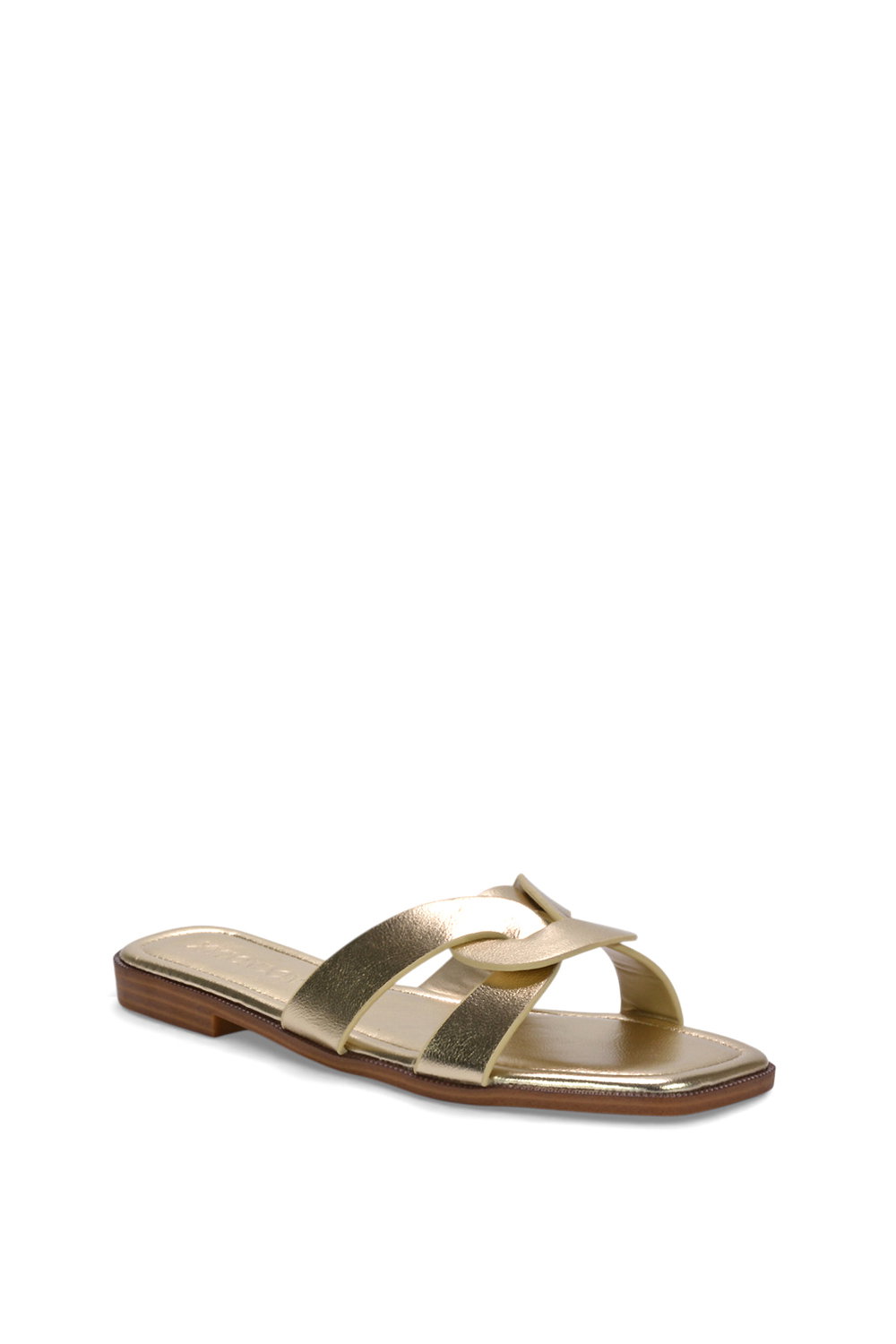 Gold 'Charley' Open Toe Slip On Slider Sandals With Square Toe, Image 2 of 5