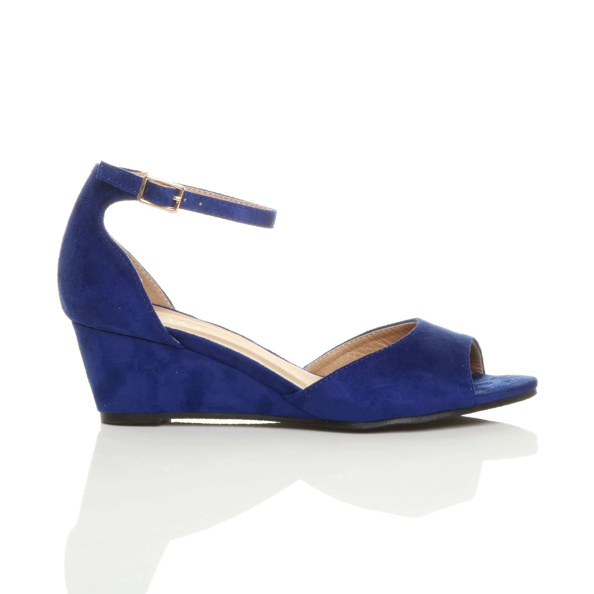 Royal Blue AJVANI Royal Blue Mid Wedge Heel Ankle Strap Sandals, Image 2 of 6