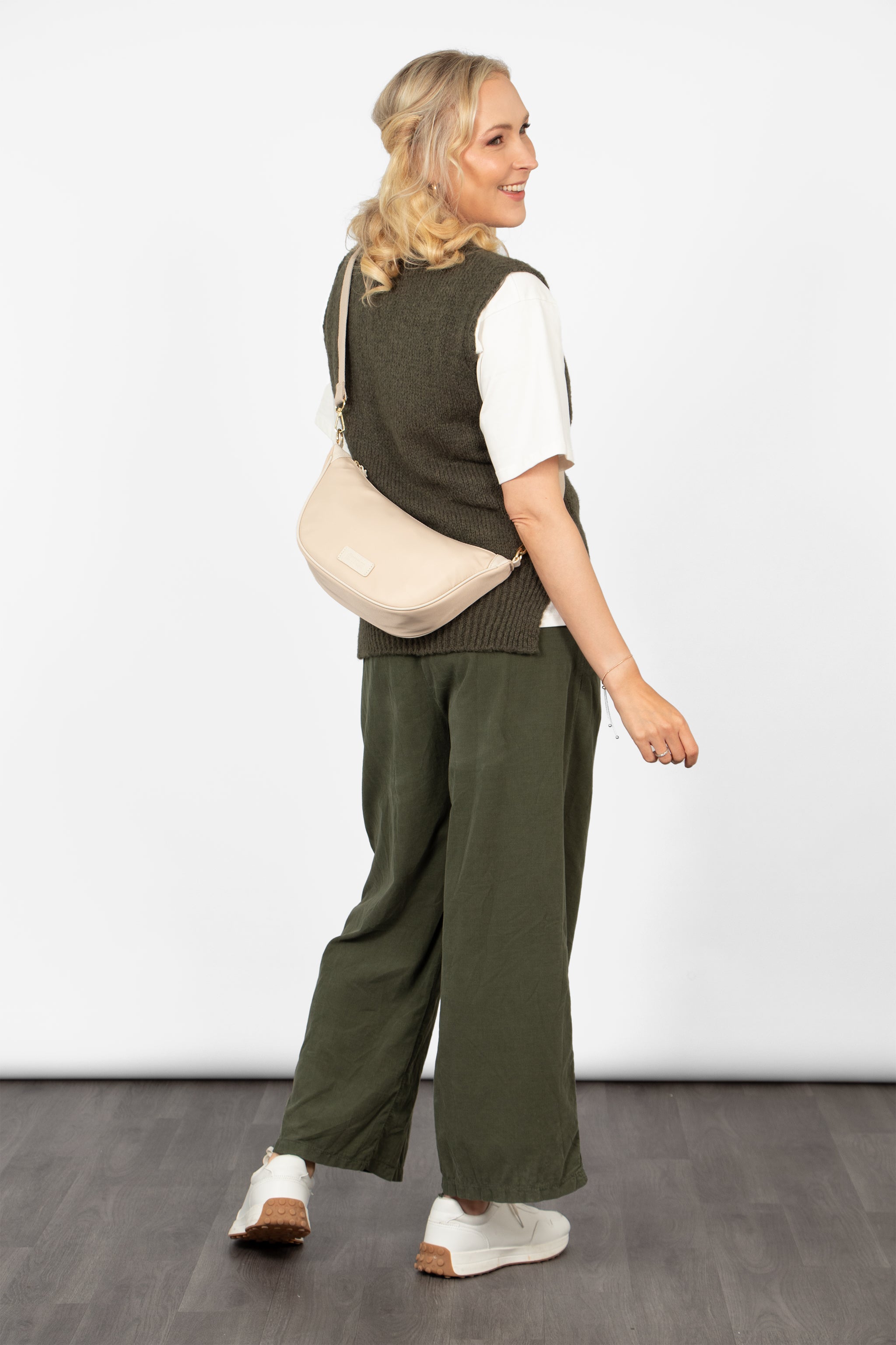 Cream Plain Half Moon Crossbody Bag, Image 4 of 5