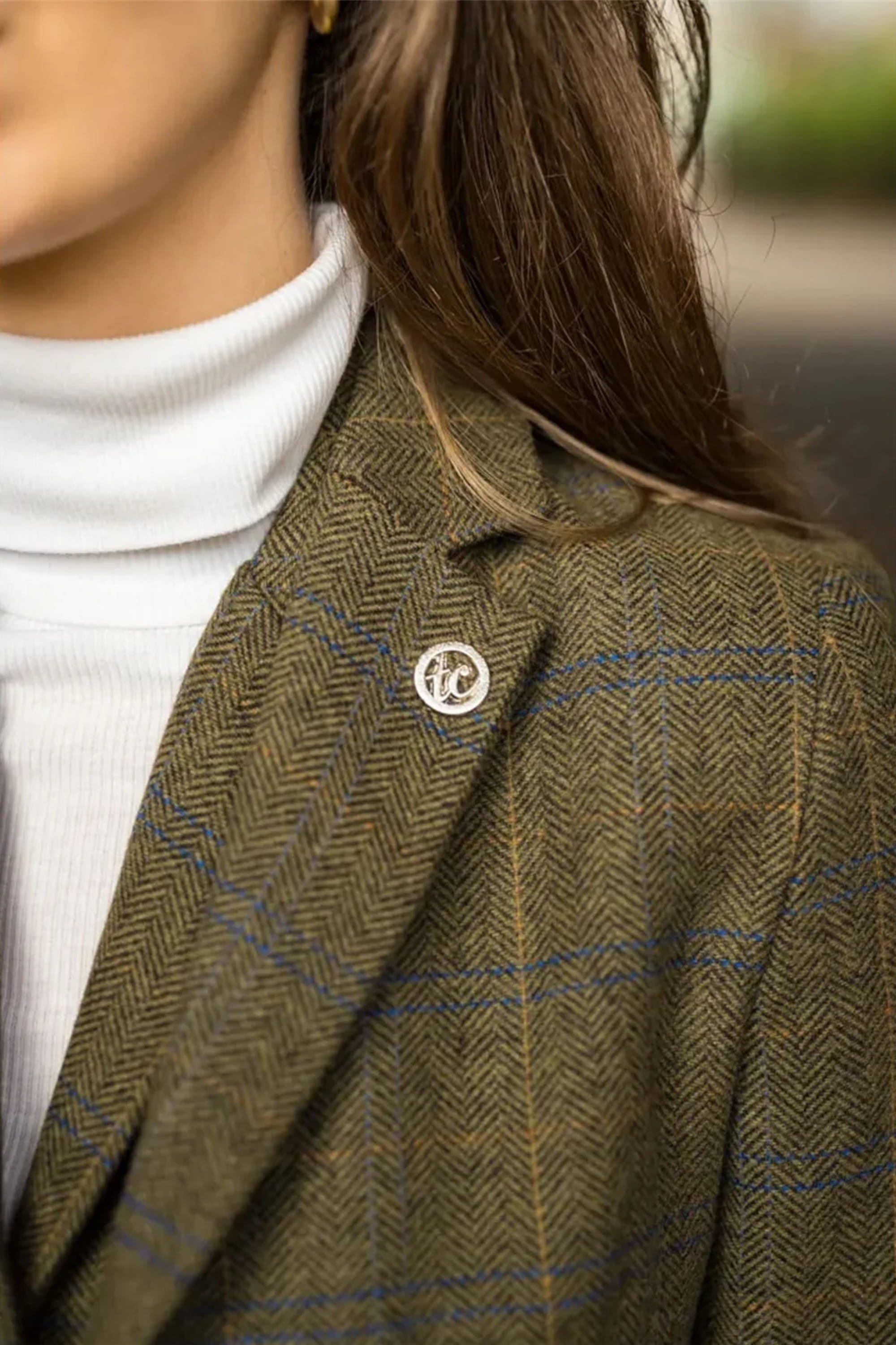 Olive Infinity Leather Olive Women's Olive Tweed Herringbone Check Blazer, Image 7 of 7