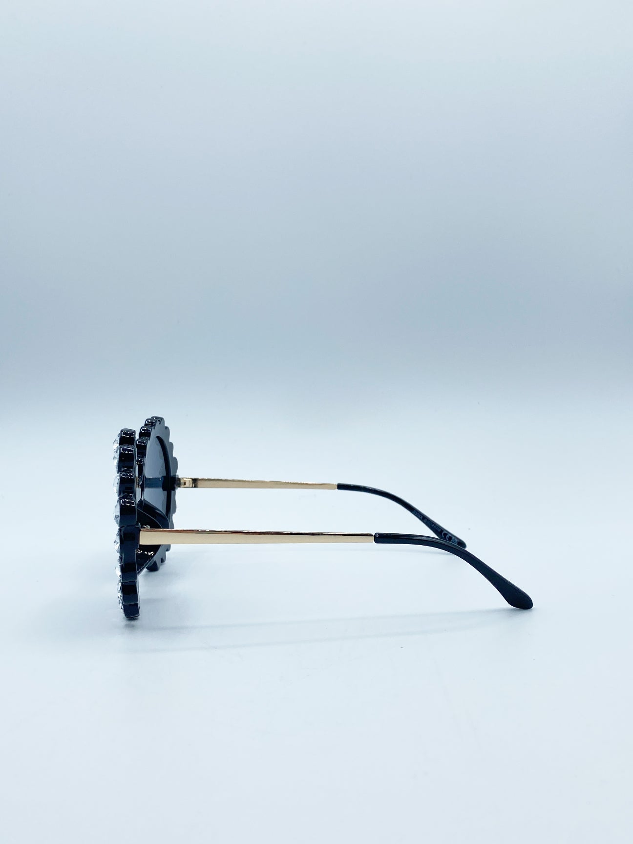 Black Round Floral Gem Novelty Sunglasses in Black, Image 4 of 6