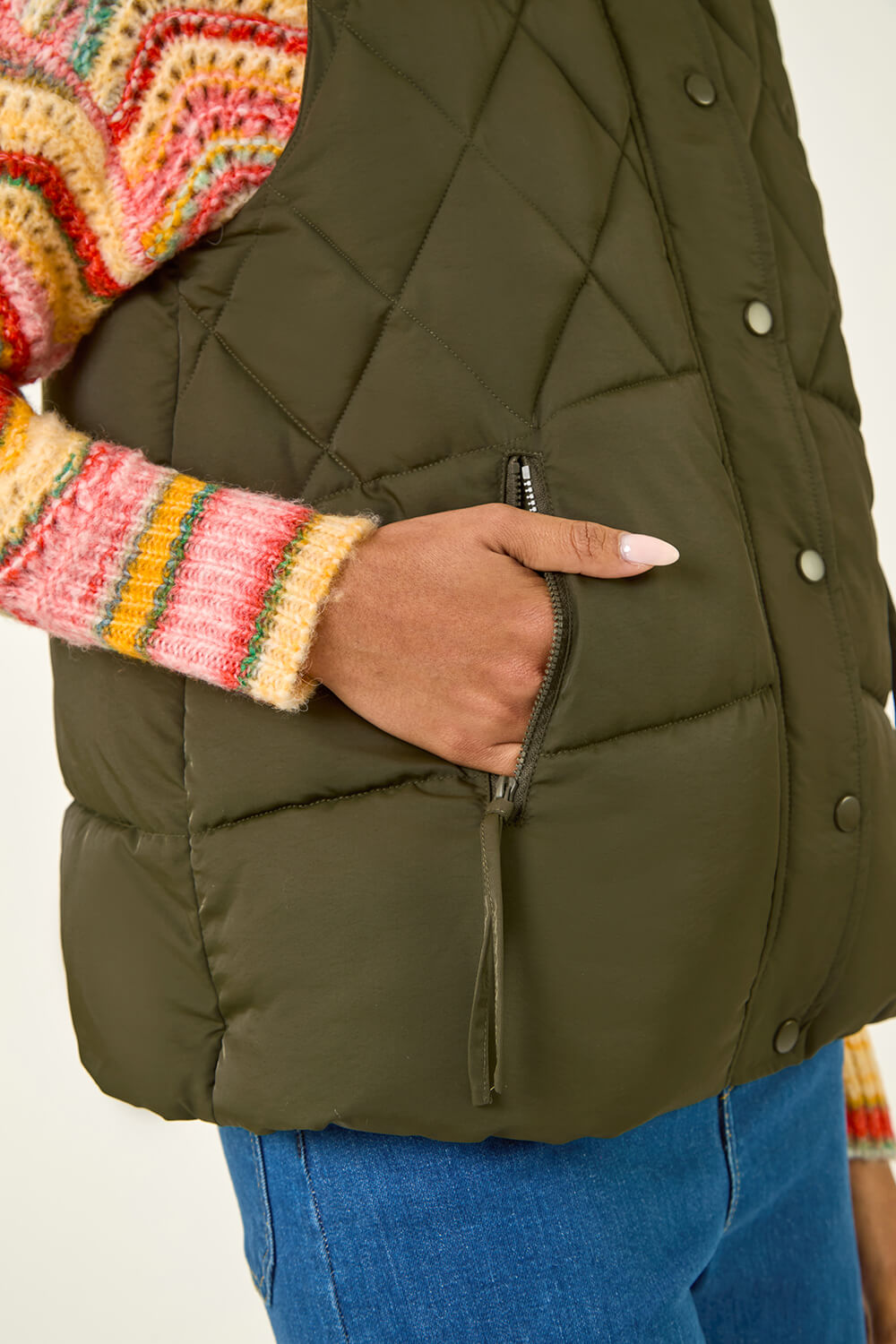 Khaki Diamond Padded Button Gilet , Image 7 of 7