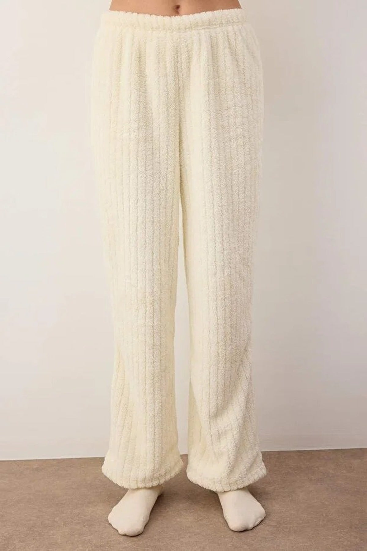 Ecru Floral Embroidered V Neck Button Through Ribbed Knit Pyjama Set, Image 2 of 3