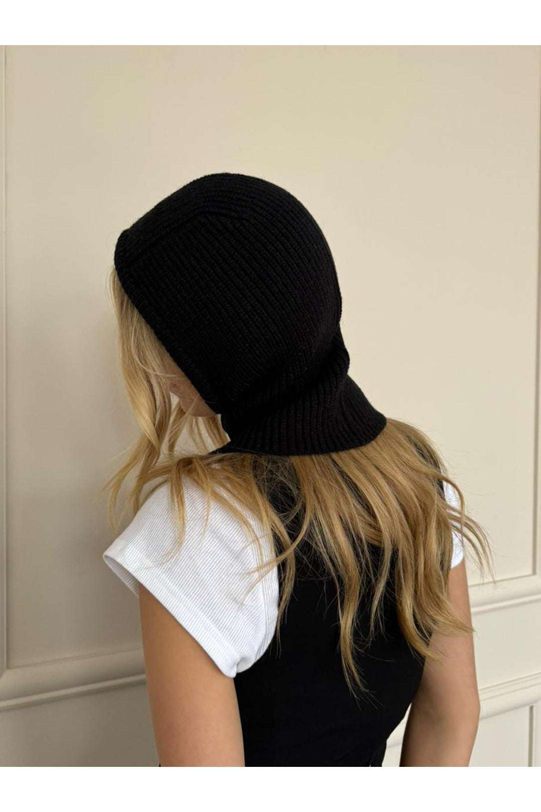 Black Knitted Black Balaclava with Snap Fastening, Image 3 of 5