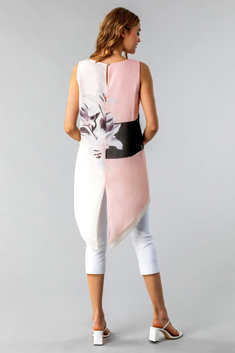 Women'S Pink & Golden Printed Asymmetric Tunic