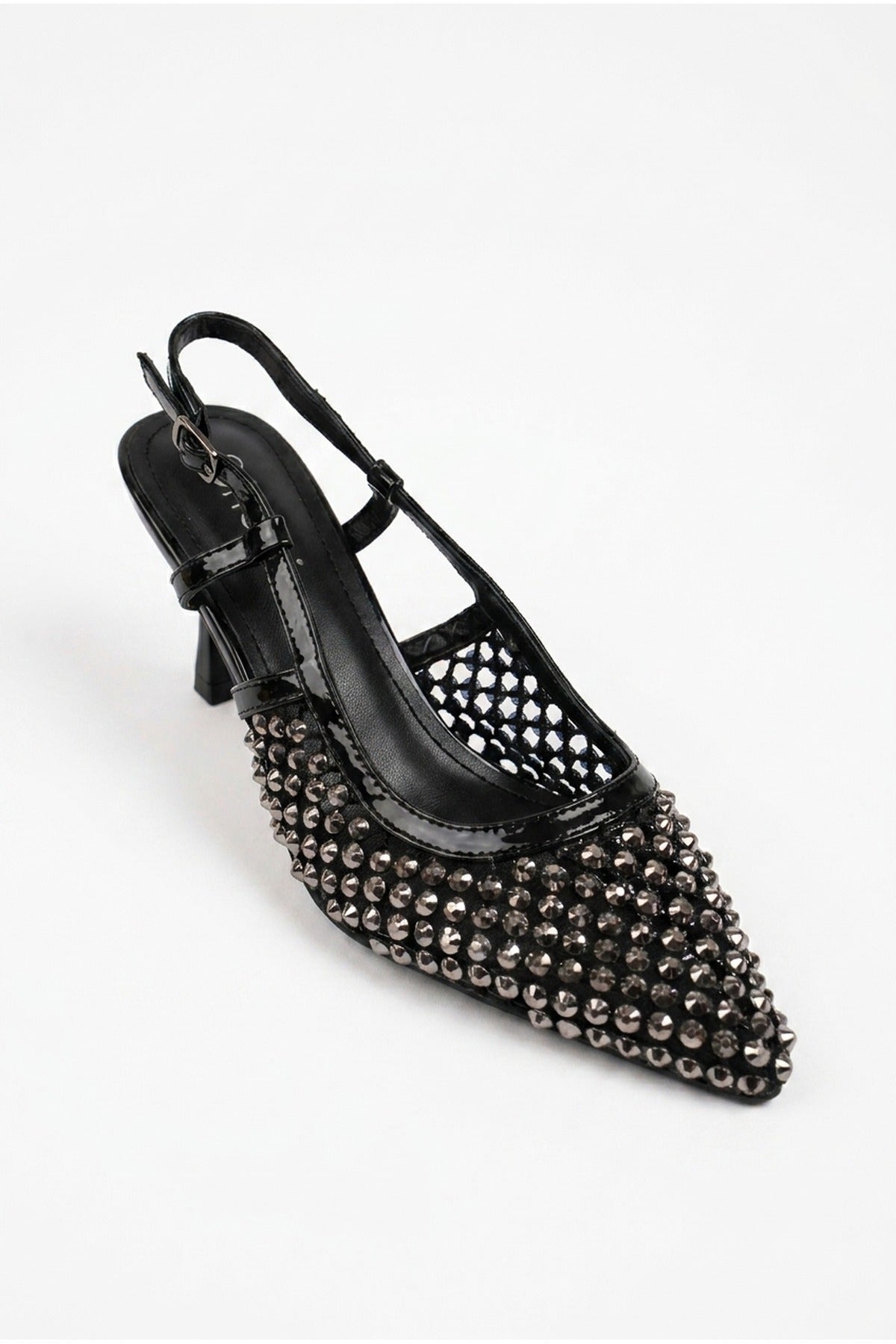 Black Constance Crystal Embellished Pointed Toe Heels, Image 2 of 5